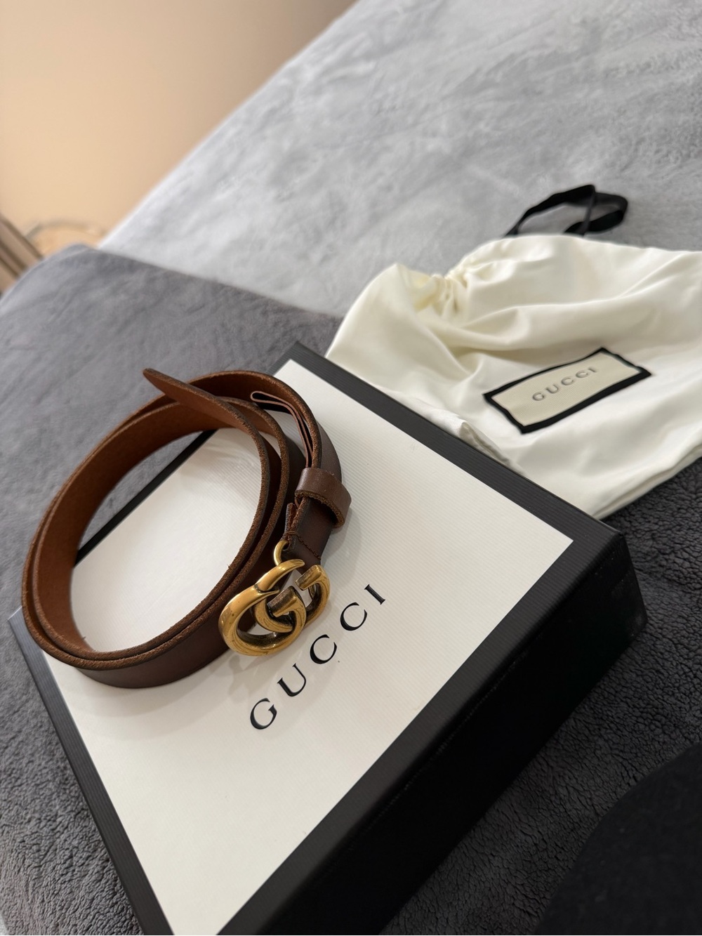 Gucci Brown Leather Belt with Gold Double G Buckle